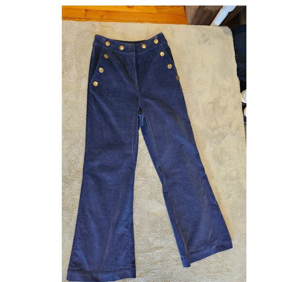 Pink Martini Blue Corduroy Sailor Wide-Leg Pants Gold-Toned Button Womens Sz XS - Picture 7 of 9